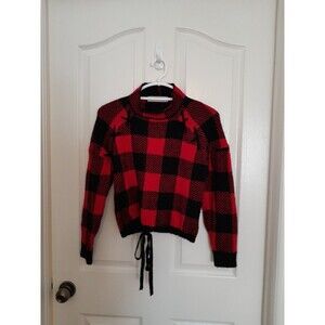 Madeline & Monroe Womens Red And Black Checked Sweater.  Medium. B38